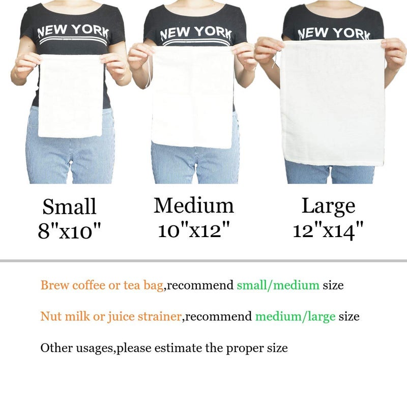 AUXIN Cheesecloth Bags for Straining,Reusable Cold Brew Coffee Cheese Cloths Strainer,Large Nut Milk Tea Juice Bag,100% Natural Cotton Fine Mesh Filter Bags(Medium,4 Pack) - Image 5